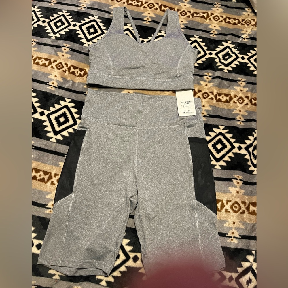 SASA Fashion 2pc Biker Short Set Black & Grey S/M